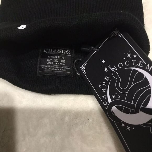 Killstar Anti People Beanie – Black Acrylic Knit, White Embroidery, Unisex Hat - Picture 3 of 5